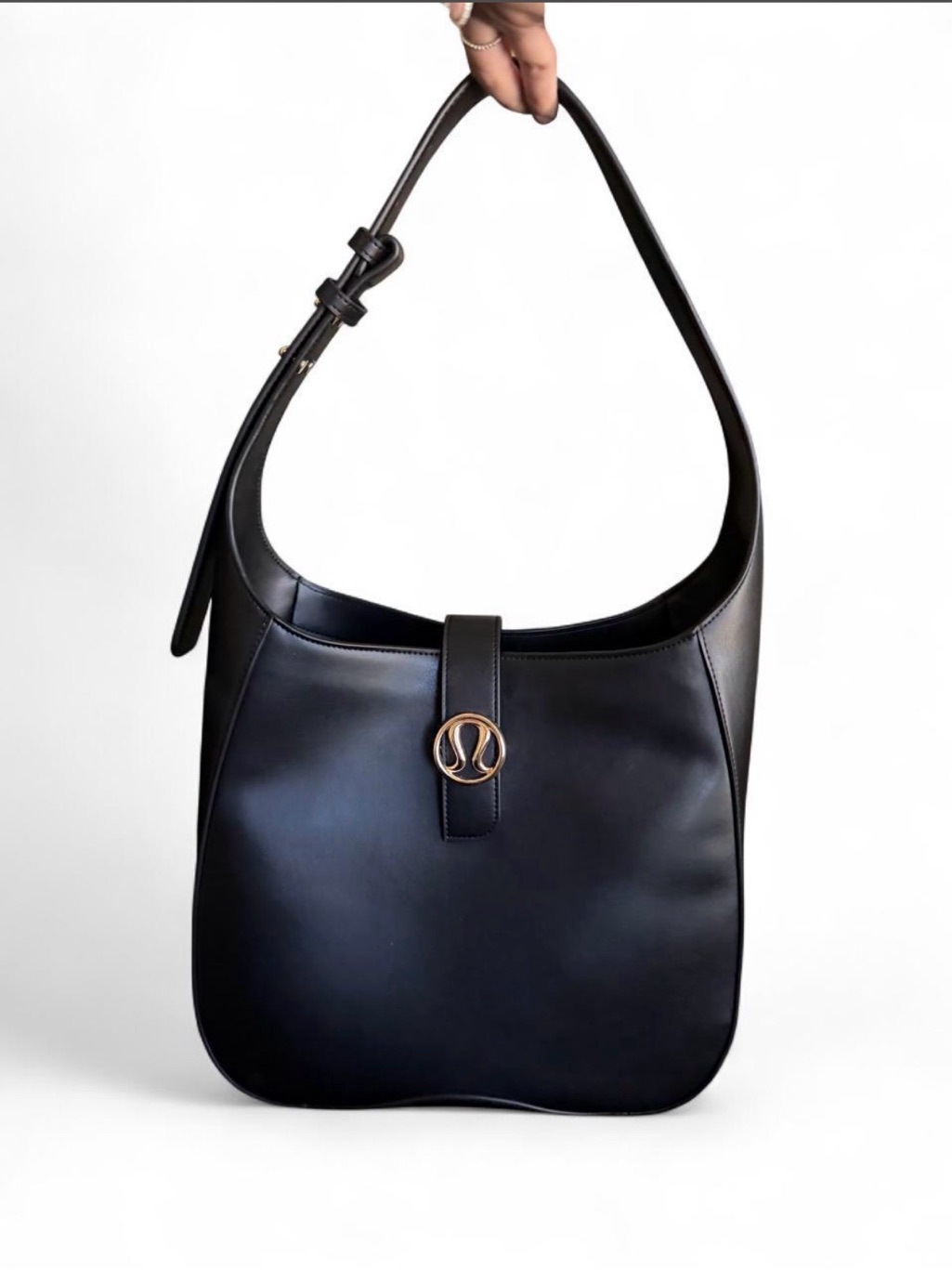 Lululemon Athletica Black Shoulder Bag With Gold Emblem